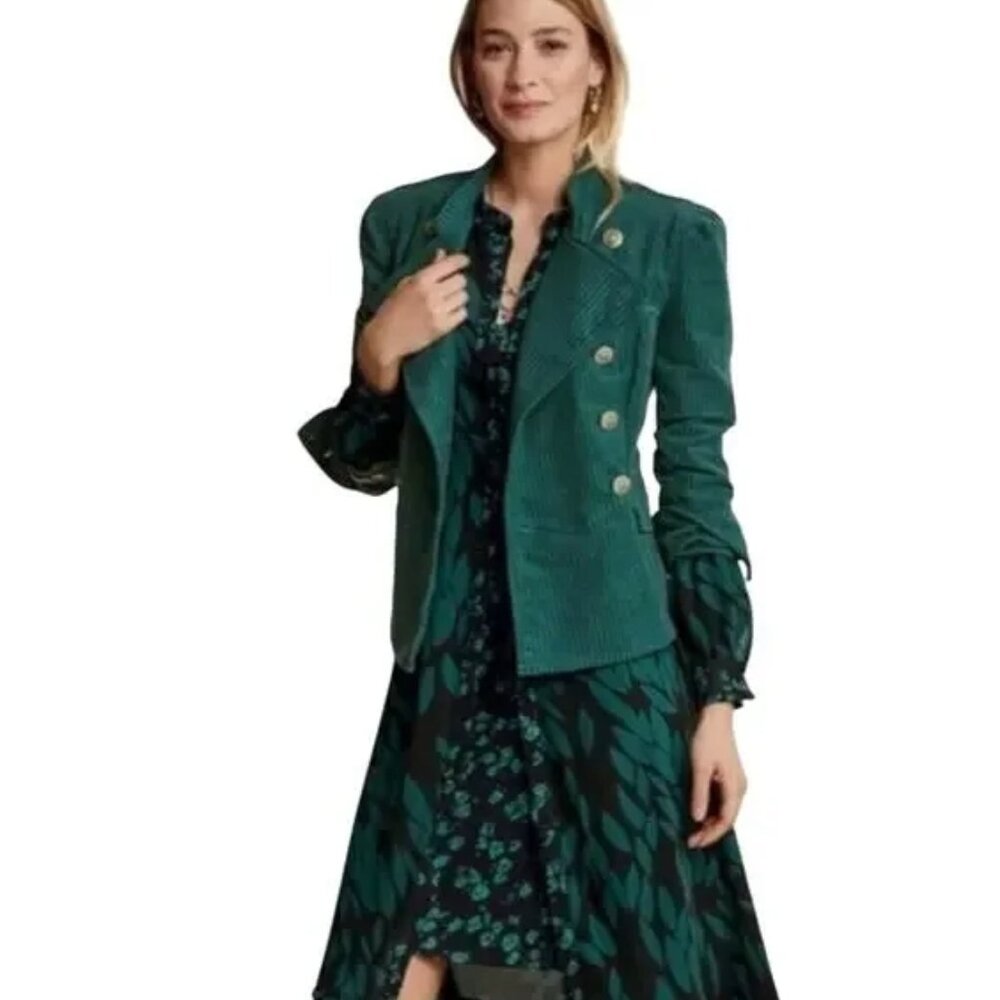 Cabi Lennon Jacket Women S Green Military Corduroy Gold Button Blazer